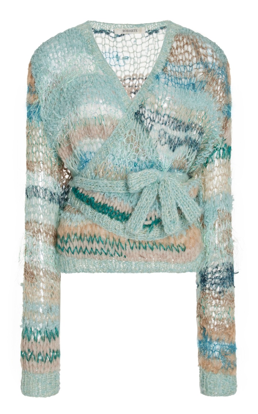 New Sea Foam Loose Hand Knit Wrap Sweater Tops