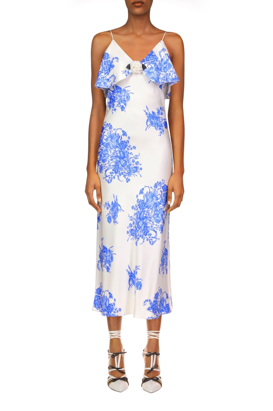 Hot Floral Printed Silk Twill Bias Slip Dress With Ruffle And Silk Flower Detail Dresses