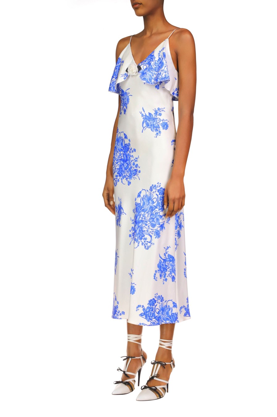 Hot Floral Printed Silk Twill Bias Slip Dress With Ruffle And Silk Flower Detail Dresses