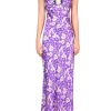 Wholesale Purple Iris Printed Silk Satin Bias Dress With Ruched Bust And Black Lace Detail Dresses