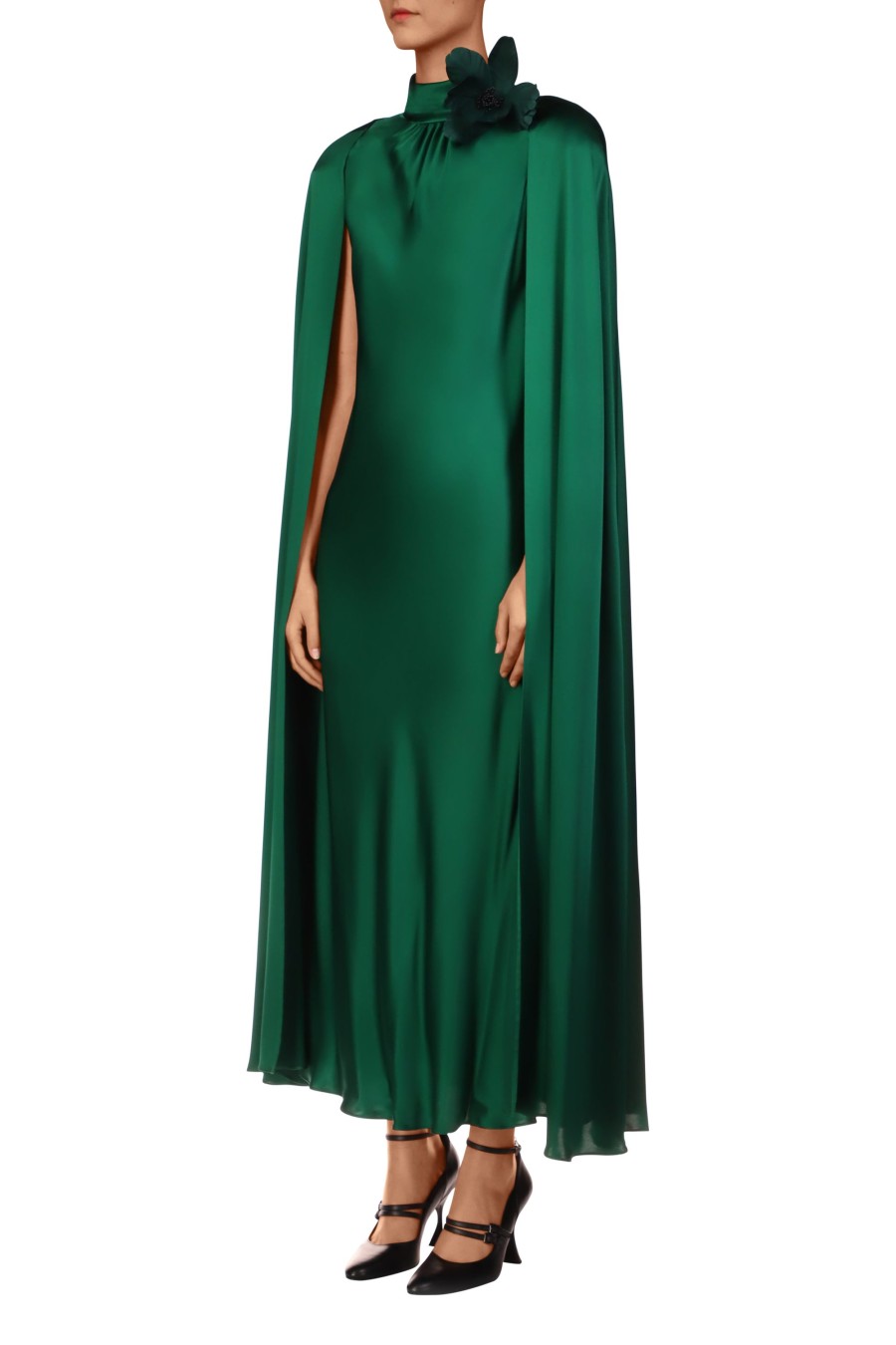 Wholesale Green Silk Satin Cape Dress With Flower Dresses