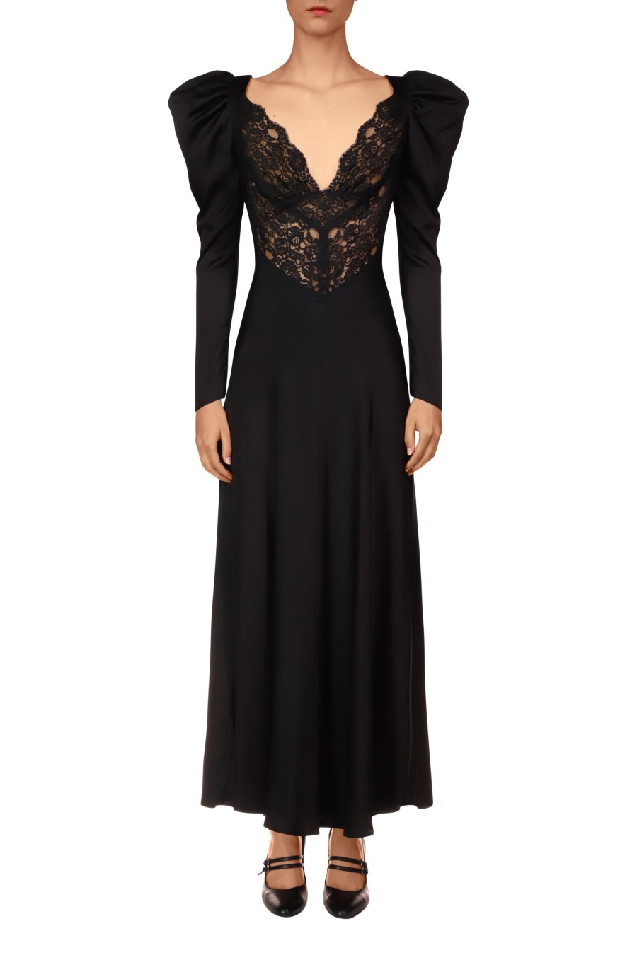 Online Black Silk And Lace Bias Long Sleeve Dress Dresses