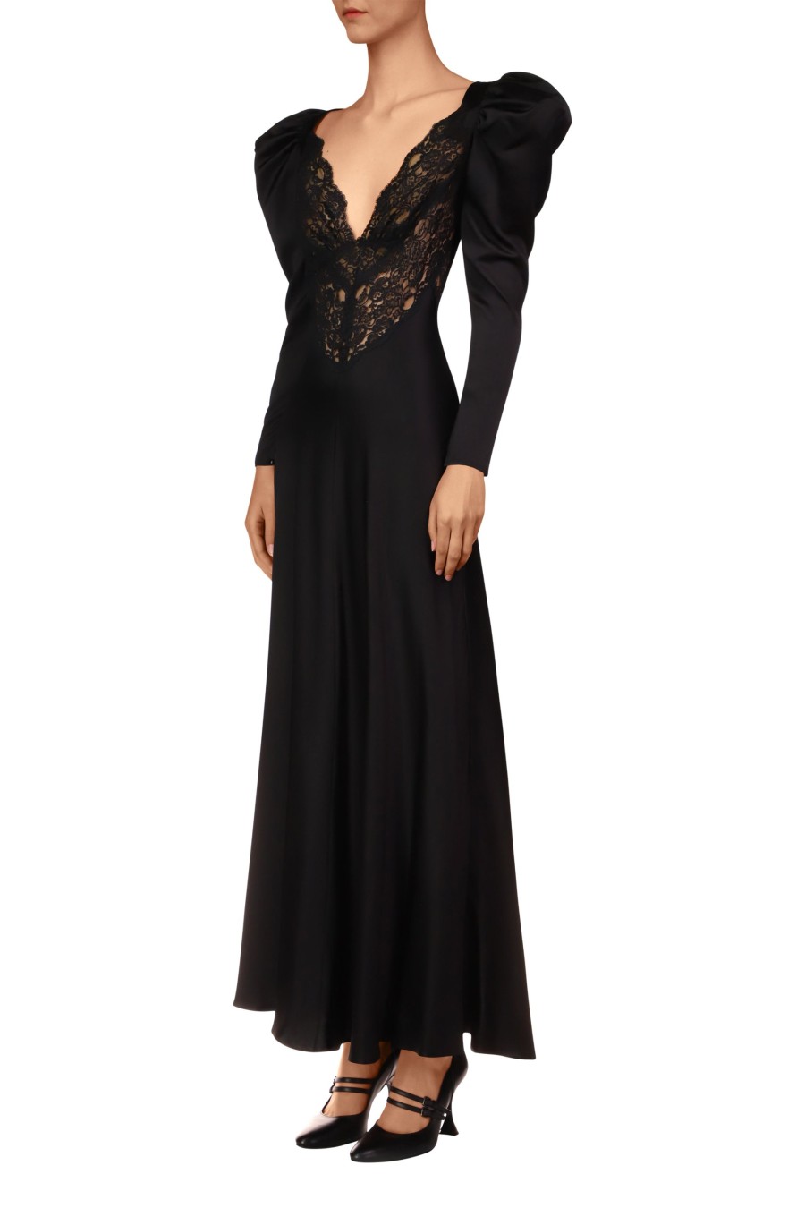 Online Black Silk And Lace Bias Long Sleeve Dress Dresses