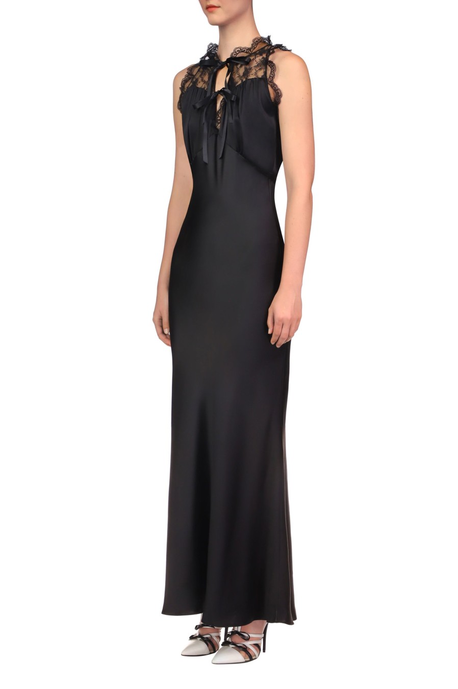 Best Black Silk Satin Bias Halter Dress With Lace And Ruffle Details Dresses