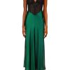 New Green Silk Charmeuse Bias Dress With Black Lace Dresses