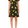 Best Yellow Rose Printed Silk Short Sleeve Mini Dress With Silk Flower Dresses