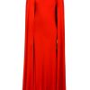 New Red Silk Satin Cape Gown With Flower Pin Dresses