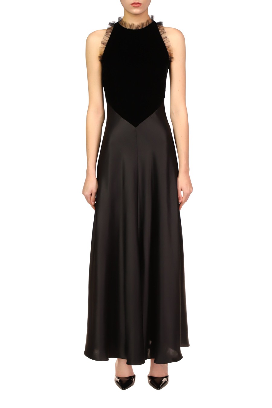 Best Black Silk Satin & Velvet Dress With Tulle Detail Dresses