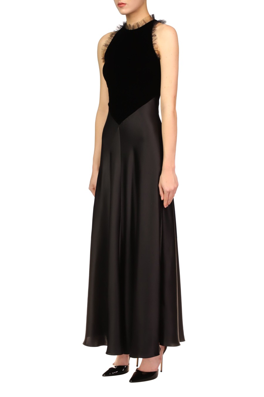 Best Black Silk Satin & Velvet Dress With Tulle Detail Dresses