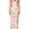 Hot Tulip Printed Silk Satin Bias Slip Dress With Silk Flower Dresses