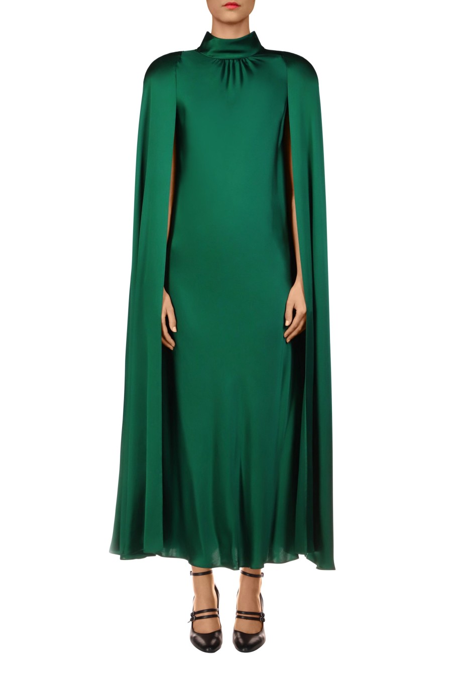 Hot Green Silk Satin Cape Dress Dresses