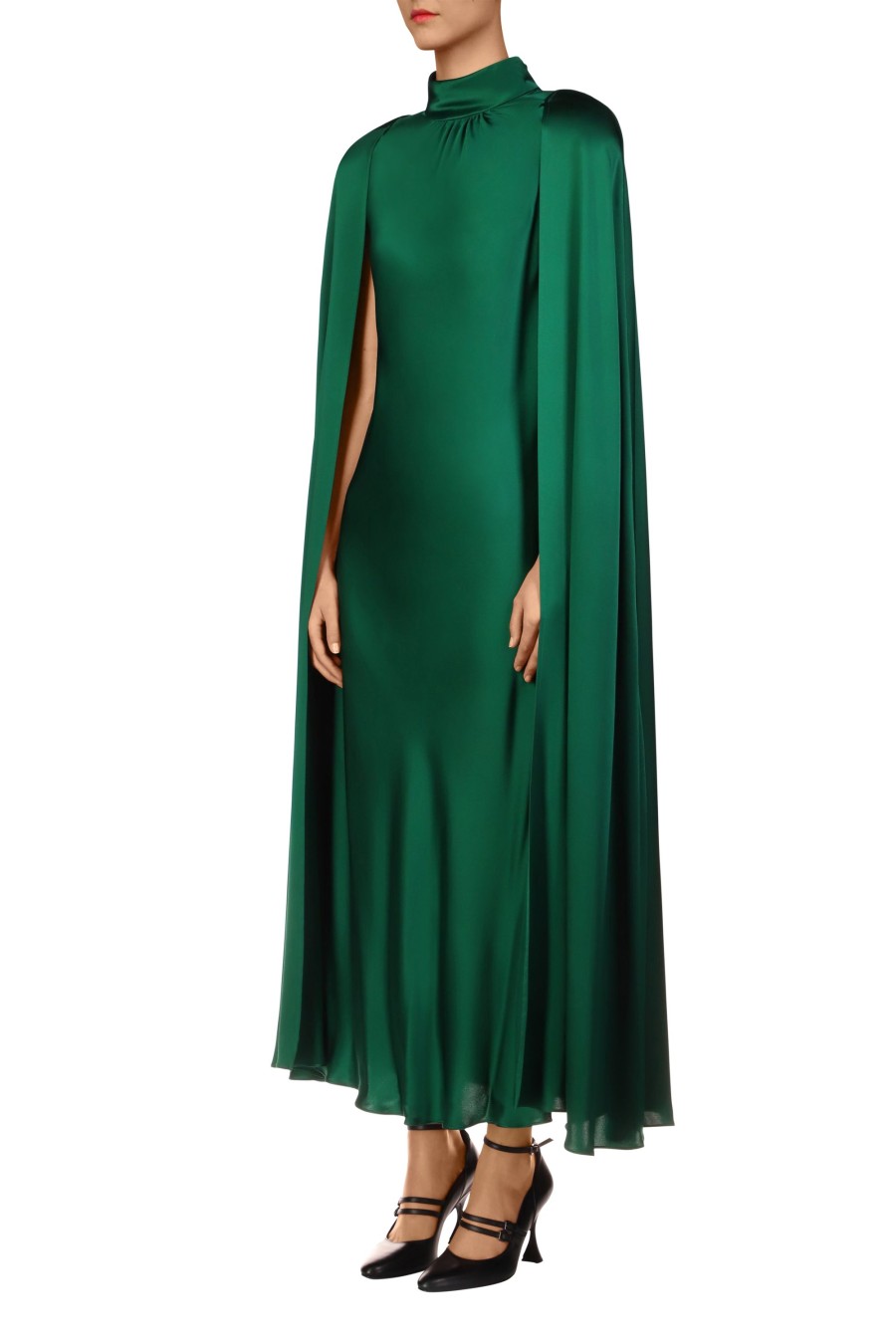 Hot Green Silk Satin Cape Dress Dresses