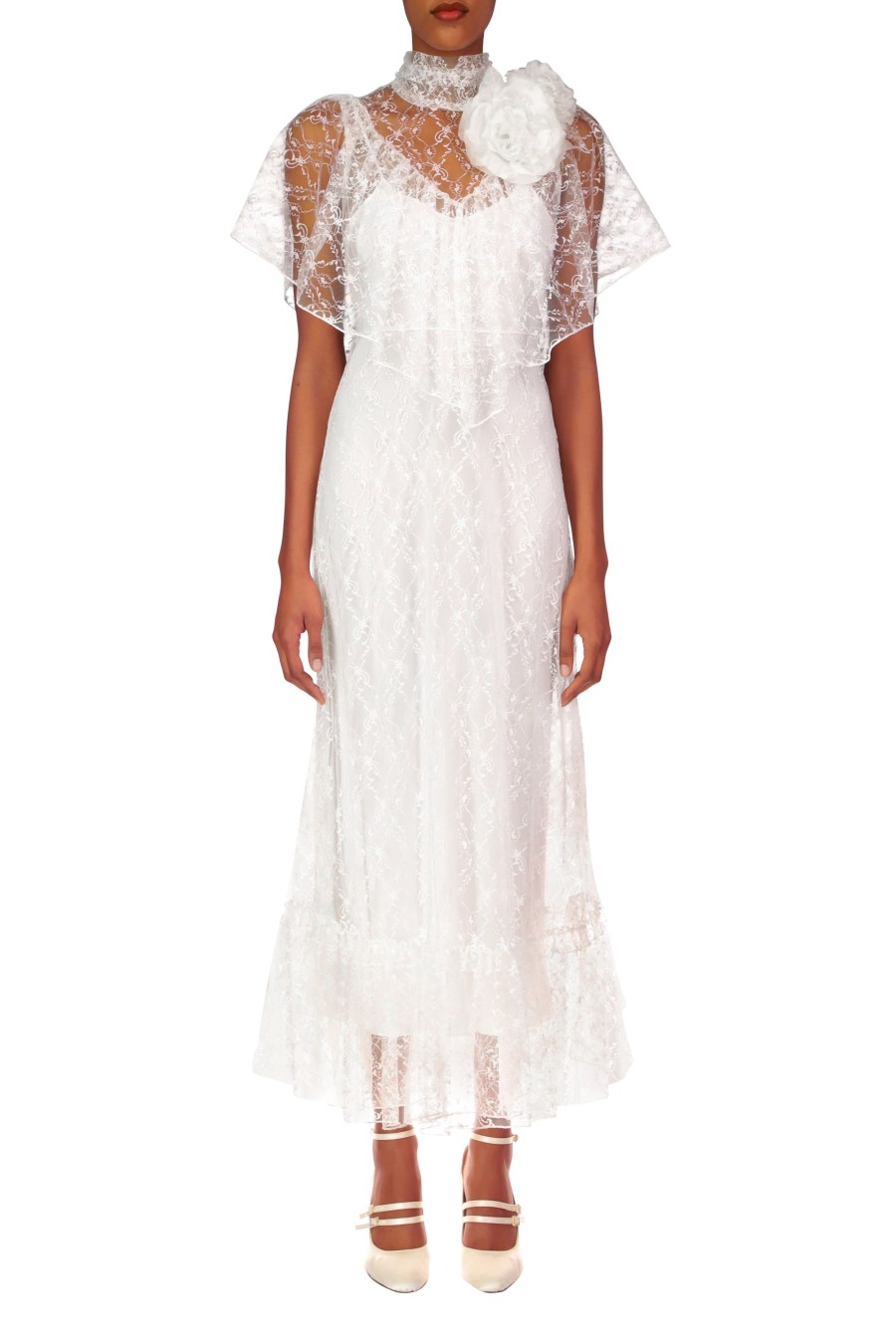 Clearance Off White Floral Lace And Silk Dress Dresses