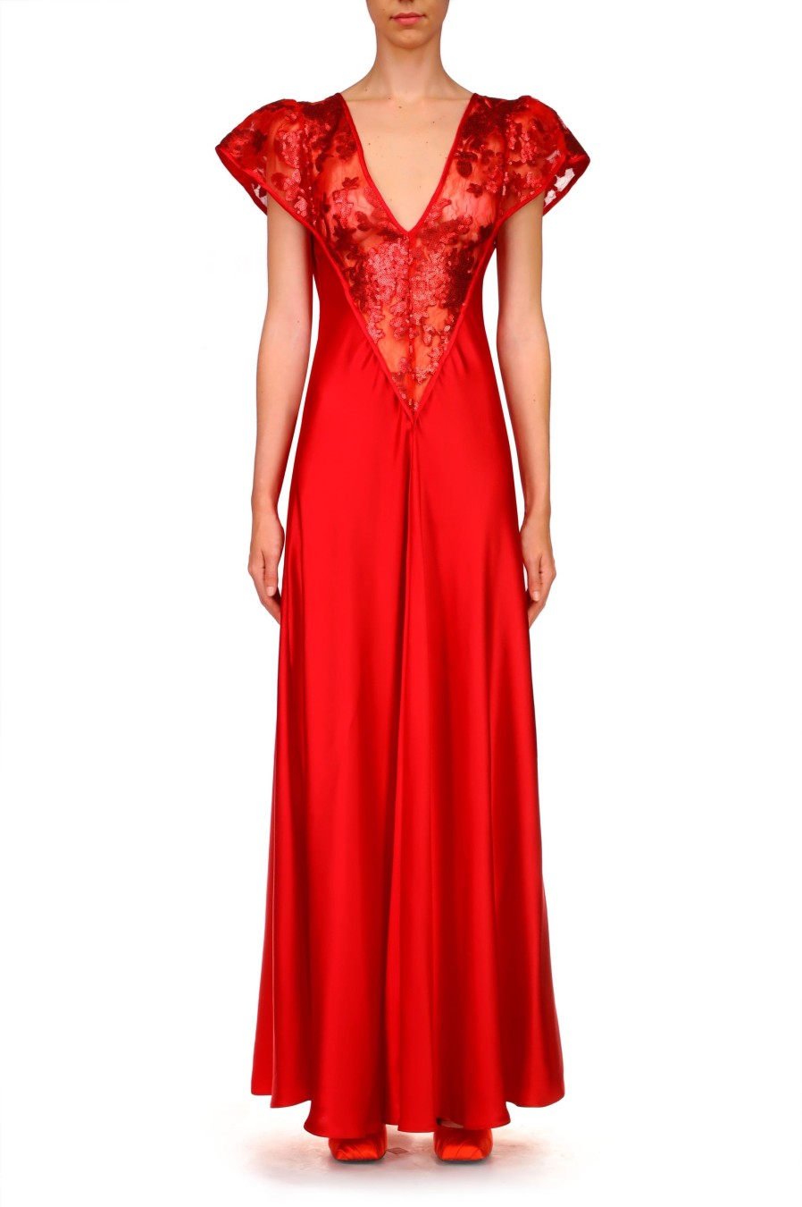 Hot Red Silk Satin Gown With Sequin Detail Dresses