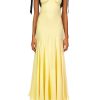 Clearance Yellow Silk Crepe Bias Dress With Black Velvet Ribbon Bow Detail Dresses